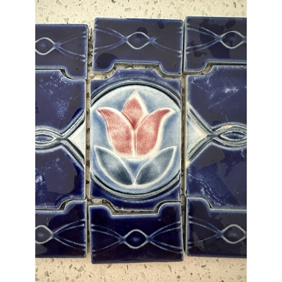 Unbranded Other - Retro Tulips Japan Cobalt Blue Splash / MAJOLICA Kitchen Bathroom Pool Tiles